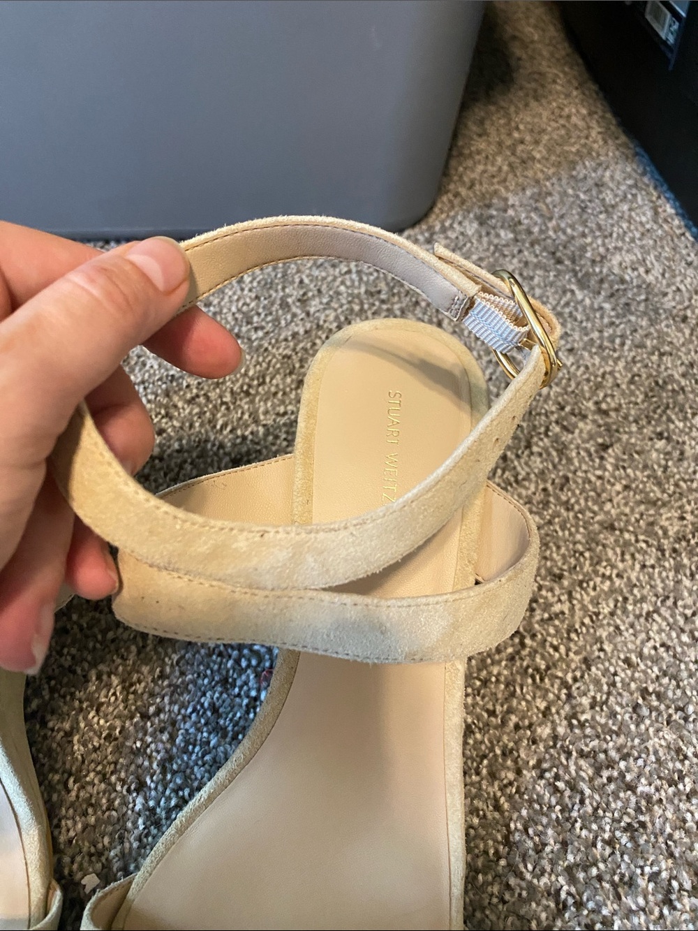 Stuart Weitzman Beige Suede Wedge Sandals - Picture 6 of 14